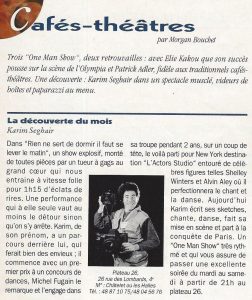 Article de Sortir à Paris par Morgan Bouchet sur Karim Seghair et son One Man Show