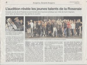Page de presse écrite du journal Ouest-France sur l'audition des jeunes talents de la Roseraie