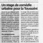 Article de presse dans Var-Matin intitulé ; "Une stage de comédie urbaine pour la Toussaint